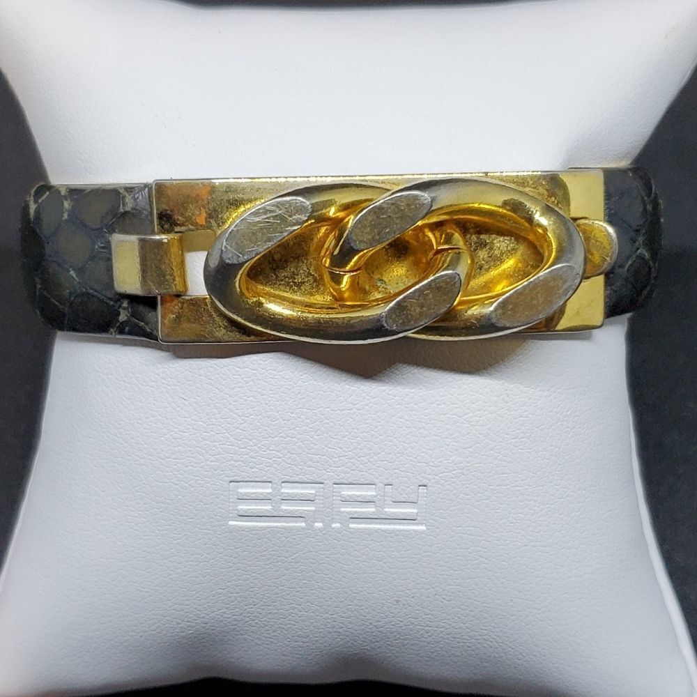 Vita Fede 24k Gold Plated Black Snake Skin Bracelet